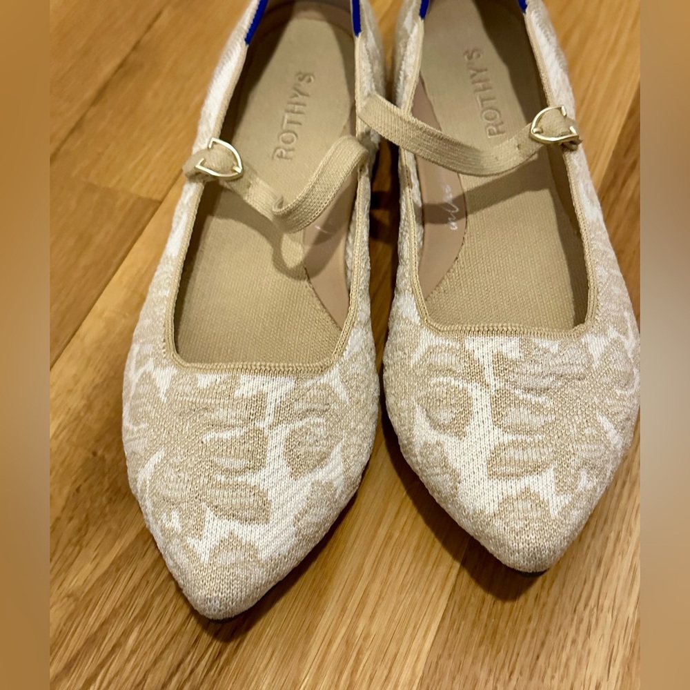 Rothy's Beige Floral Pointed Mary Jane Flats